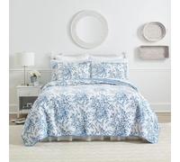 Laura Ashley Bedford Cotton Reversible Quilt Set, Cotone, Blue, King
