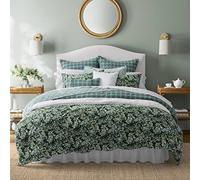 Laura Ashley Biancheria da letto in cotone con federe abbinate, decorazione per la casa con retro a quadri, motivo floreale verde con rovo, king size