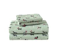 Laura Ashley - Completo lenzuola completo in flanella di cotone spazzolato per maggiore morbidezza e comfort (Holiday Pups Green Full)