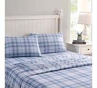 Laura Ashley Completo Lenzuola Flanella di Cotone Mulholland Plaid Blu Matrimoniale
