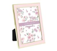 Laura Ashley Cornice portafoto smaltata rosa 5x7, bordo in metallo dorato con cavalletto, per bancone, bancone, espositore da tavolo, libreria, scrivania, decorazione da parete, galleria fotografica