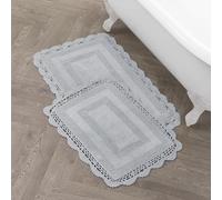 Laura Ashley Cotton XL Crochet Tappeti tappetini da Bagno, Cotone, Grigio Chiaro, 53 x 86 cm (Runner)
