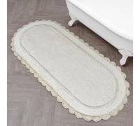 Laura Ashley Eloise - Tappetino da bagno ovale in 100% cotone, con bordo all'uncinetto, morbido e assorbente, 61 x 152 cm, colore: beige