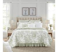Laura Ashley Home Biancheria da letto reversibile in cotone con federe coordinate, decorazione per la casa leggera per tutte le stagioni, Bedford verde/bianco sporco, regina