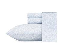 Laura Ashley Home King Sheets Soft Sateen Cotton Bedding Set Sleek Smooth Breathable Home Decor Blossoming Blue 4 pcs