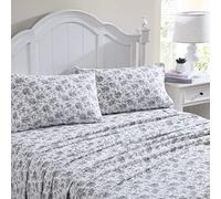 Laura Ashley Home - Lenzuola doppie, set di biancheria da letto in flanella di cotone, spazzolato per una maggiore morbidezza e comfort (nero Faye Toile, Twin)