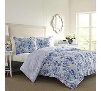 Laura Ashley Home | Mila Collection | Lussuoso set di biancheria da letto ultra morbido, per tutte le stagioni, elegante design delicato per la decorazione della casa, full/queen, blu