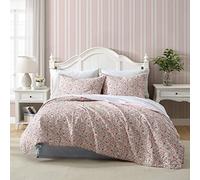 Laura Ashley - King Quilt, cotone reversibile biancheria da letto, tutte le stagioni Cottage Home D cor (Rowena Pink, King)