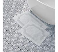 Laura Ashley LAYMB005964 Reversibile Tappetino da Bagno in Cotone, 43,2 x 61 cm Aqua, Light Grey, 2-Piece Set