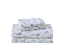 Laura Ashley - Set completo di lenzuola, flanella di cotone, spazzolato per una maggiore morbidezza e comfort (Audrey Blue, Full)