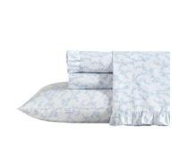 Laura Ashley - Set completo di lenzuola in percalle di cotone traspirante, 200 fili, decorazione floreale per la casa (Victoria Blue, completo)