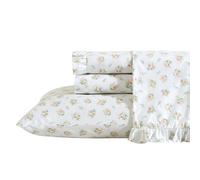 Laura Ashley, Set completo di lenzuola in percalle di cotone traspirante, 200 fili, stampa floreale, ideale per la camera da letto, arancione roseford, Full
