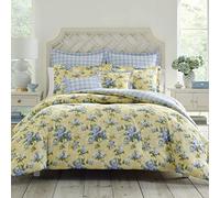 Laura Ashley Set copripiumino per letto queen size, reversibile, in cotone, con federe abbinate, include federe quadrate e federe per cuscino decorativo (giallo cassidy, queen)