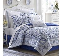 Laura Ashley Set copripiumino ultra morbido di lusso, leggero e confortevole, design elegante per la decorazione della casa, cotone, blu Charlotte, regina