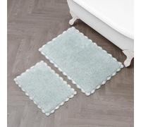 Laura Ashley Set di 2 tappetini da bagno antiscivolo con bordo all'uncinetto, 100% cotone, 43,2 x 61 cm, 50,8 x 81,3 cm, colore: verde acqua