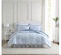 Laura Ashley Set di biancheria da letto reversibile in cotone con federe abbinate, decorazione per la casa della fattoria, Bedford Blue, Queen