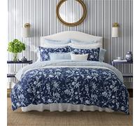 Laura Ashley Set di biancheria da letto reversibile in cotone, include federe e federe coordinate, motivo ramo, blu, king size