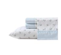 Laura Ashley - Set di lenzuola, in percalle di cotone traspirante, 200 fili, tasca profonda, decorazione per la casa chic (blu Harperette, completo)