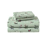 Laura Ashley - Set di lenzuola per letto king size, flanella di cotone, spazzolato per una maggiore morbidezza e comfort (Holiday Pups Green, King)