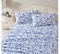 Laura Ashley - Set di lenzuola per letto matrimoniale, flanella di cotone, spazzolato per una maggiore morbidezza e comfort (Emelisa Blue, Queen)