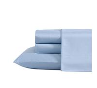 Laura Ashley - Set di lenzuola Queen in rasatello di lusso in cotone, 800 fili, morbido e liscio per la casa (tinta unita, colore blu, regina)