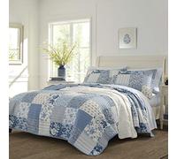 Laura Ashley - Set trapunta matrimoniale, biancheria da letto reversibile in cotone con federe abbinate, decorazione per la casa in stile rustico (motivi paisley/patchwork stampati, blu, Queen)