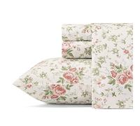 Laura Ashley Sheets Set di Biancheria da Letto in Morbido Rasatello di Cotone, Elegante, Liscio e Traspirante, Decorazione per la casa, Lilian Coral, King, 4 unità