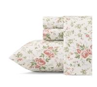 Laura Ashley Sheets Set di Biancheria da Letto in Morbido Rasatello di Cotone, Elegante, Liscio e Traspirante, Decorazione per la casa, Lilian Coral, Queen