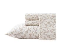 Laura Ashley Sheets Set di Lenzuola in Flanella di Cotone, Victoria Beige, Queen, 3 unità