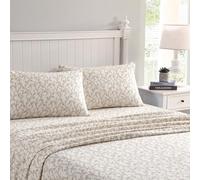 Laura Ashley Sheets Set di Lenzuola in Flanella di Cotone, Victoria Beige, Queen, 3 unità
