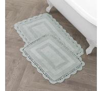 Laura Ashley Tappetino da bagno assorbente, reversibile, all'uncinetto, morbido e felpato, 100% cotone, set da 2 pezzi, colore: verde salvia