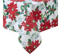 Laura Ashley Tovaglia decorativa, resistente alle pieghe e alle macchie, a prova di fuoriuscite, impermeabile, facile da pulire, lavabile, in poliestere, 177,8 cm rotonda, motivo floreale natalizio