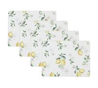 Laura Ashley Tovagliette in sughero, 40,6 x 30,5 cm, per cucina e tavoli da pranzo, resistenti al calore, durevoli, facili da pulire, set da 4, motivo floreale con limoni