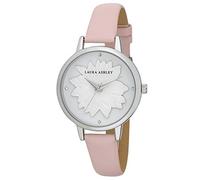 Laura Ashley Womens LA31097SS Silver Round"Flower" Dial Strap Watch
