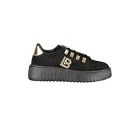 Laura Biagiotti Black Polyester Women Sneaker with Gold Detail and Rhinestone Accents - EU38/US8