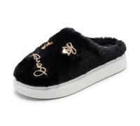 Laura Biagiotti Ciabatte da donna pelose nero 9864 con accessori moda BI-Taglia