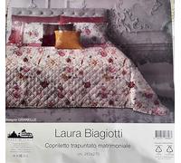 Laura Biagiotti Copriletto Trapuntato Matrimoniale Floreale, 260x270 cm, Disegno Granelle, Motivo Rose Rosa