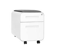 Laura Davidson Furniture STOCKPILE - Mini schedario mobile con 2 cassetti e seduta con cuscino magnetico rimovibile, versione corta, in metallo, preassemblato, bianco con cuscino grigio
