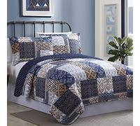 Laura Stampato 3 Piece Quilt Set by Amrapur, Cotone, Denim/Grey/Taupe, Coppia