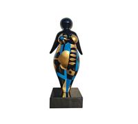 Laure TERRIER Scultura da donna rotonda stile nana, modello in resina blu, oro e nero. Altezza 40 centimetri