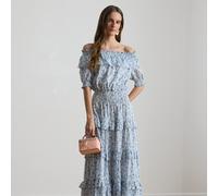 Lauren Abito a spalle scoperte in voile a fiori 42 Blue