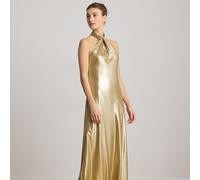 Lauren Abito halter in chiffon metallizzato 48 Gold