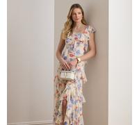 Lauren Abito in georgette a fiori con volant 38 Cream