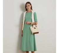 Lauren Petite Petite - Abito medio in cotone stretch a coste L Green