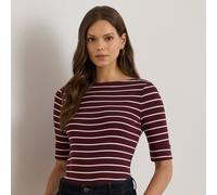Lauren Petite Petite - Maglietta a righe con scollo a barchetta L Red