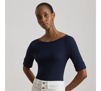 Lauren Petite Petite - Maglietta con scollo a barchetta stretch M Blue