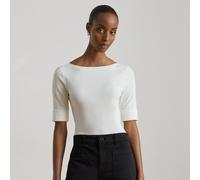 Lauren Petite Petite - Maglietta con scollo a barchetta stretch S White