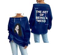 Lauren Spencer Smith The Art Of Being A Mess Photo One Shoulder Off Felpa Manica Lunga Streetwear Donne Top, Blu, XXL