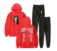 Lauren Spencer Smith The Art Of Being A Mess Tour felpa con cappuccio pantaloni 2 pz/set felpe+pantaloni della tuta uomo donna set, Rosso e nero., 3XL