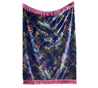 Laurence Llewelyn-Bowen - Coperta in velluto blu zaffiro con motivo floreale (130 x 180 cm) - design reversibile - coperta in velluto blu con nappe per soggiorno/camera da letto - biancheria da letto